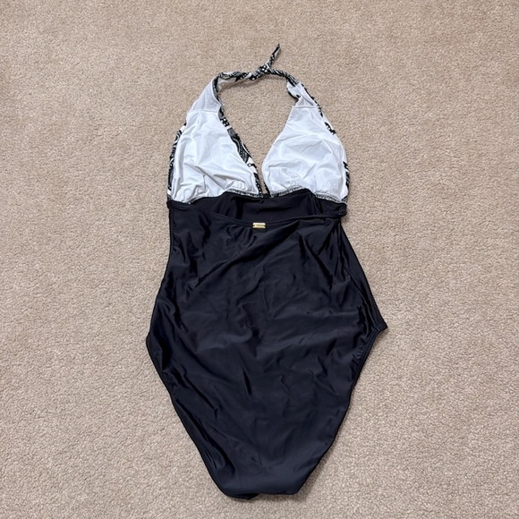 Vix Paula Hermanny Beaded Halter Tie Black White One Piece Swimsuit Size 10 - Picture 3 of 7